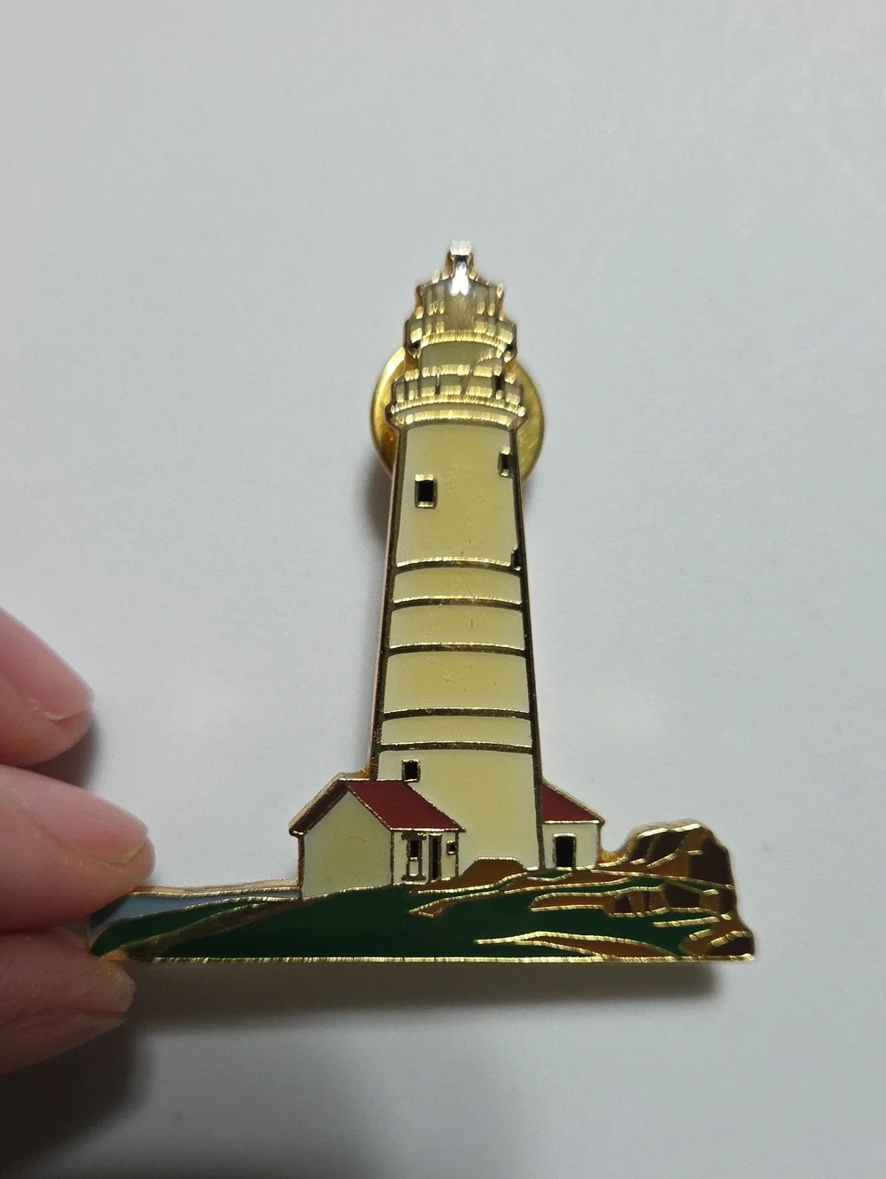 Vintage Boston Harbor Lighthouse Enamel Lapel Pin Little Brewster Island MA